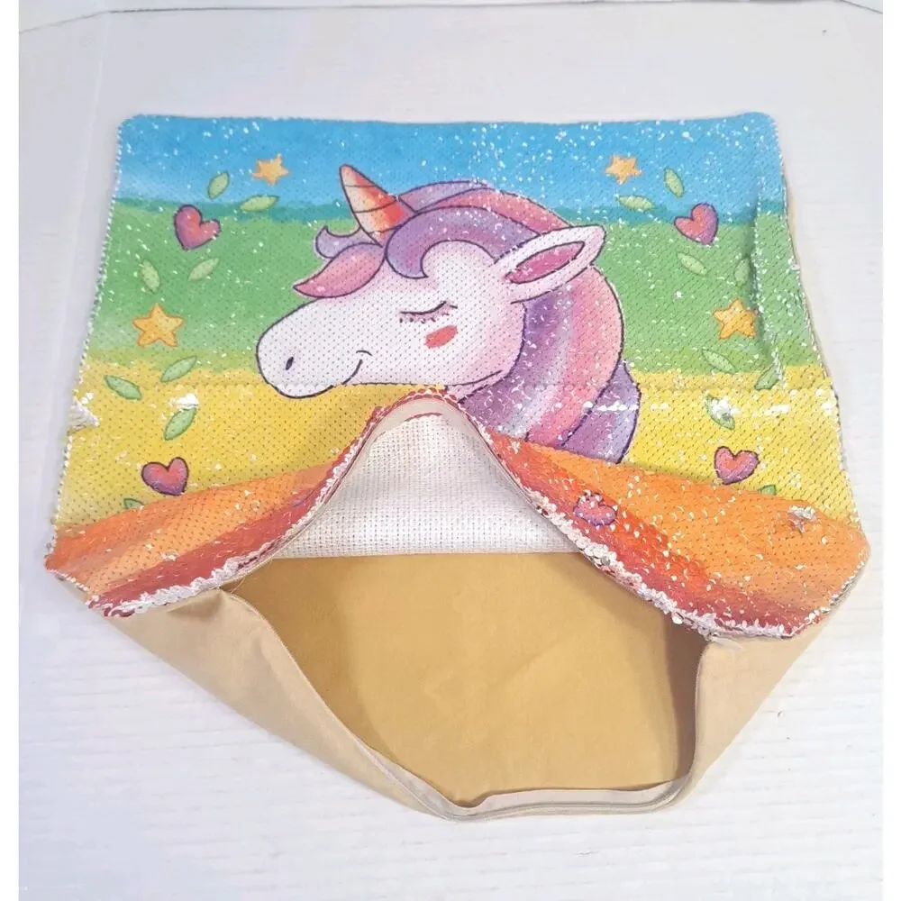 Sequin Unicorn Rainbow Throw Pillow Cover 15x15 Girls Bedroom Decor Cushion